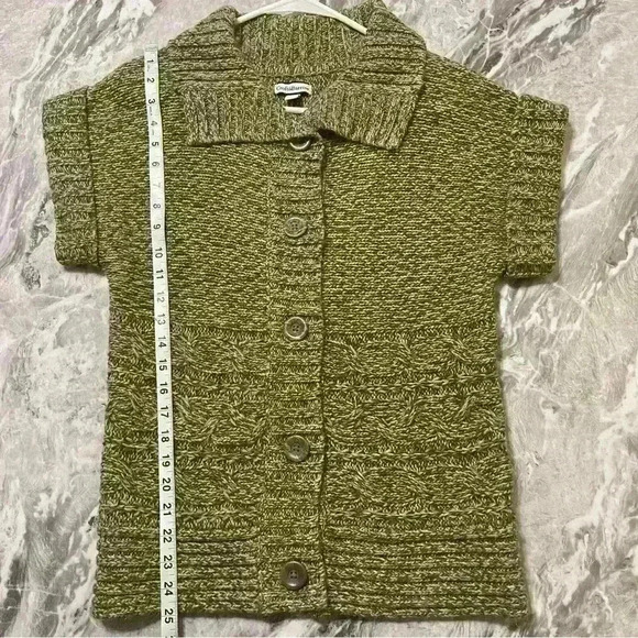 Croft Barrow Brown Knit Cardigan Marled Cable Short Sleeve Button Size Small - Picture 3 of 8
